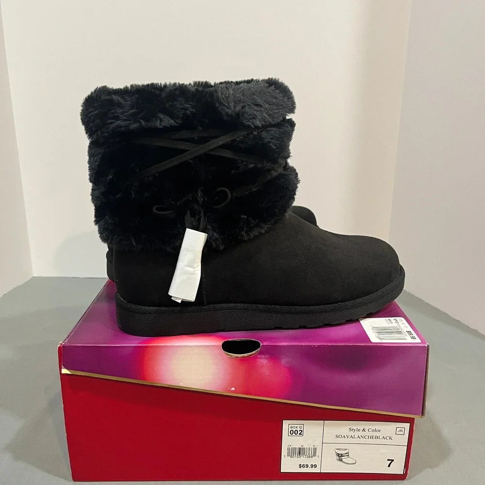 Khol's So Faux Fur Boots Womens Size 7 Black Avalanche Ankle Winter New